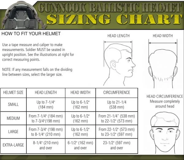 GunNook US helmet sizing chart