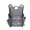 Gray tactical military vest featuring multiple pouches and adjustable straps.