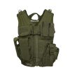 Olive green military tactical vest with multiple pockets and adjustable straps.