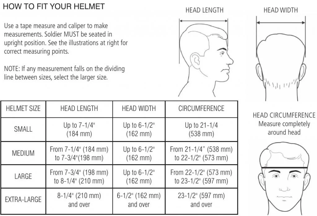 Made in US Helmet Size Chart