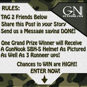 Graphic announcing a social media contest with rules and prize details on a camouflaged background.