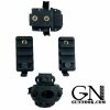 Black gun accessory set including a mounting base and two rail sections.