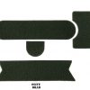 Set of olive drab fabric pieces arranged in various shapes on a white background.
