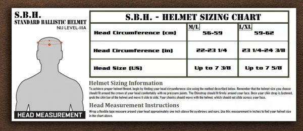 GunNook SBH NIJ Level IIIa Ballistic Helmet Size Chart
