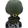 Green tactical helmet with adjustable straps and neck gaiter, designed for military and outdoor activities, showcasing durability and comfort.
