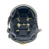 Safety helmet interior with padded lining and adjustable straps for comfort and fit, designed for protection in various environments.