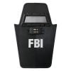 FBI tactical shield featuring a transparent window and LED lights, designed for law enforcement use in high-risk situations.