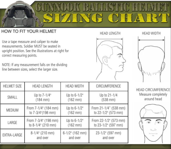 Ballistic Helmet Size Chart