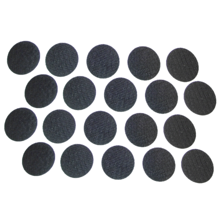 Set of round adhesive-backed hook pads designed for ballistic helmet attachment.