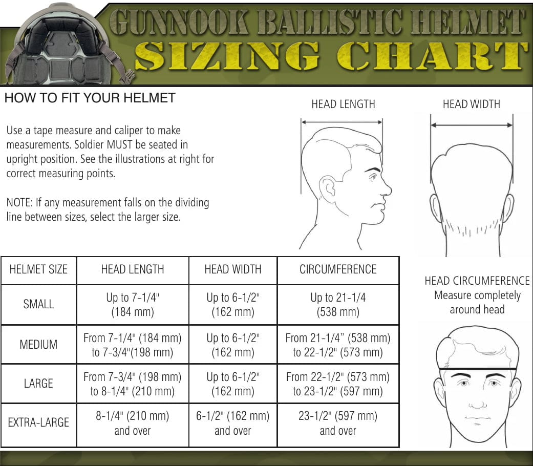 Ballistic Helmet Size Chart